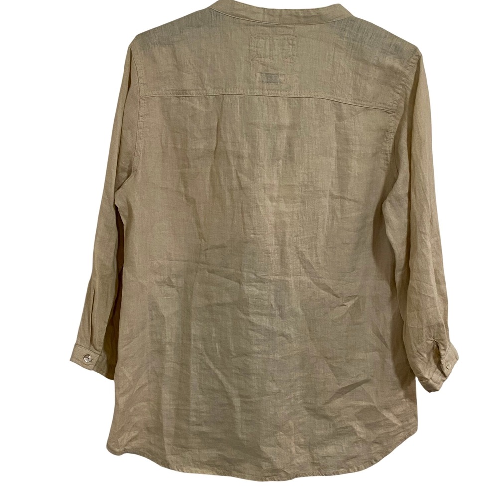 Malvin Linen Lagenlook Blouse Womens XL Beige Pintuck Lace Henley 3/4 Sleeve - Picture 7 of 7